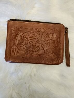 Patricia Nash Embossed Floral Leather Clutch - Brown
